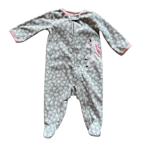Carter’s Baby Girl Unicorn Footed Sleeper Fleece Pajamas - Size 6 Months - Picture 1 of 7